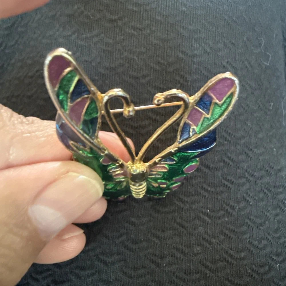 Green Enamel Butterfly Brooch Pin